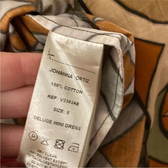 Johanna Ortiz Elegant Brown and Orange Patterned puffy sleeves mini Dress, US8 - Picture 14 of 14